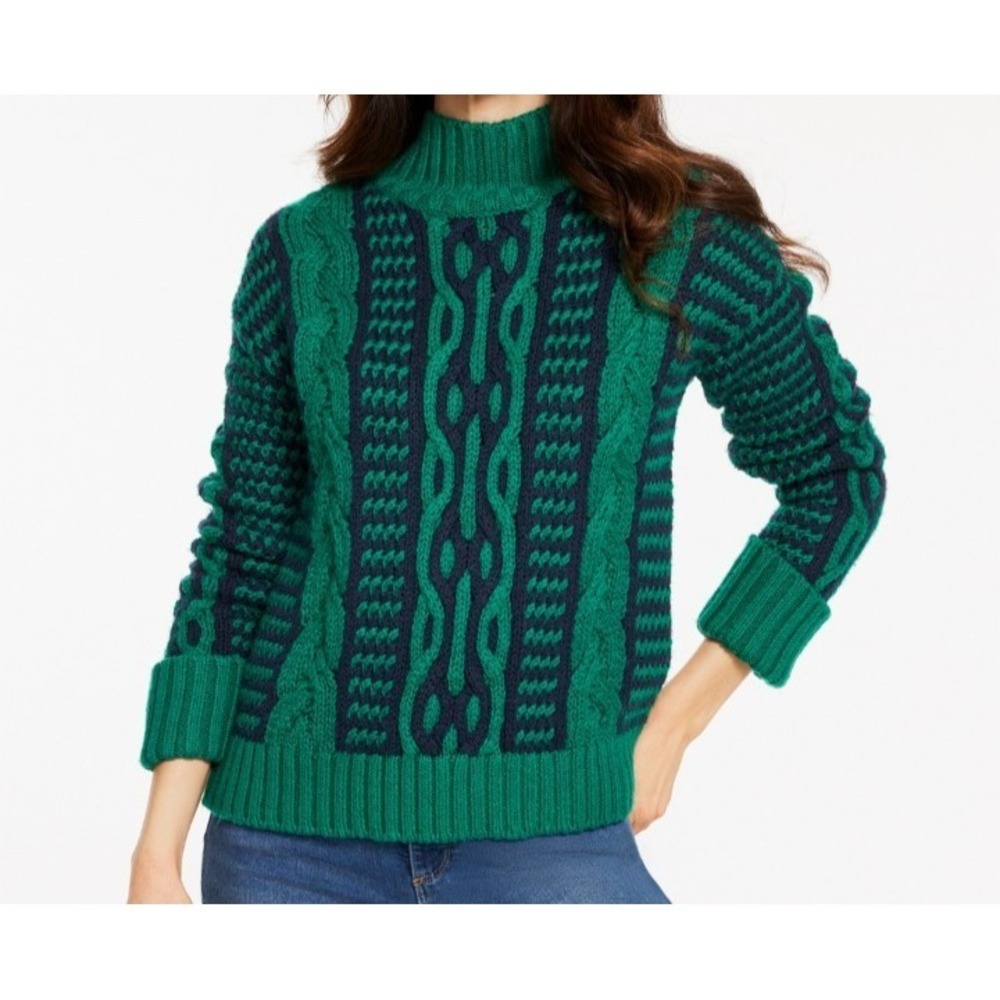 Talbots Long Sleeve Sweater Womens XL Green Cotton Turtleneck Knit Pullover